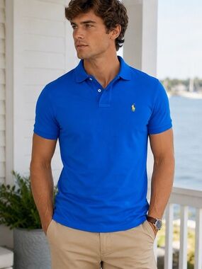 Polo Ralph Lauren Custom Fit Polo Shirt Men’s Small Blue Yellow Pony